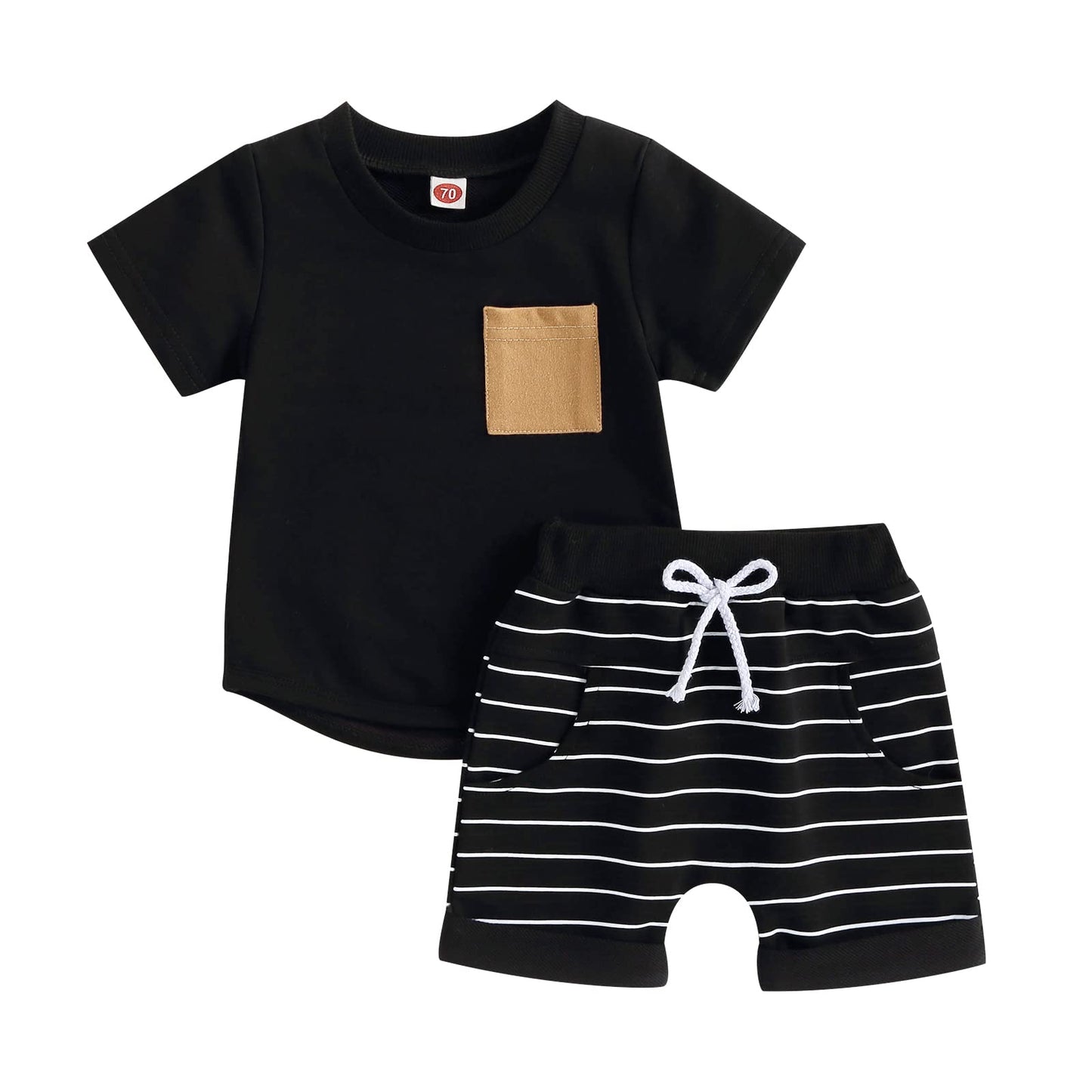 fhutpw Baby Toddler Boy Clothes Summer Outfits 6 12 18 24 Months Patchwork Short Sleeve T Shirt & Shorts Sets with Pockets