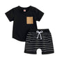 fhutpw Baby Toddler Boy Clothes Summer Outfits 6 12 18 24 Months Patchwork Short Sleeve T Shirt & Shorts Sets with Pockets
