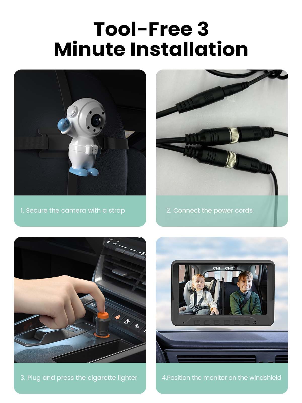 GROWNSY Baby Car Camera for 2 Kids, 7 in Ultrawide AHD Car Baby Monitor with 2 Camera, Backseat Mirror for Baby Rear Facing with Infrared Night Vision, Easily Observe Baby's Every Move