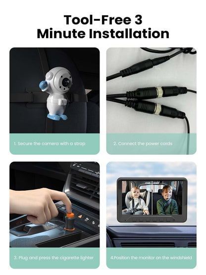 GROWNSY Baby Car Camera for 2 Kids, 7 in Ultrawide AHD Car Baby Monitor with 2 Camera, Backseat Mirror for Baby Rear Facing with Infrared Night Vision, Easily Observe Baby's Every Move