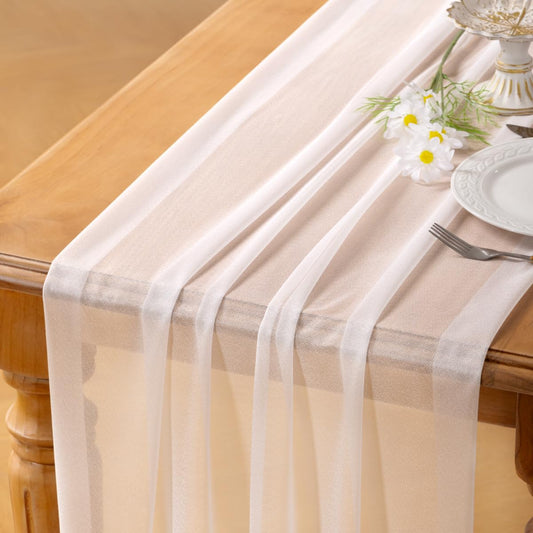 Socomi Blush Pink Gauze Table Runner Chiffon Like Wedding Table Runner 120 inches Long Boho Rustic for Bridal Shower Decorations Baby Shower