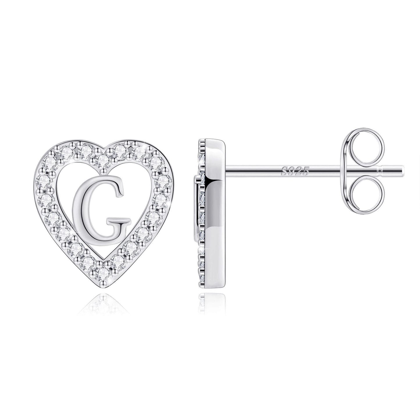Anoup Heart Initial Stud Earrings - Gifts for Girls, Sterling Silver Post 14K Gold Plated All Over Hypoallergenic | CZ Simulated Diamond Stud Earrings | Birthday Gifts for Kids Toddlers Daughter
