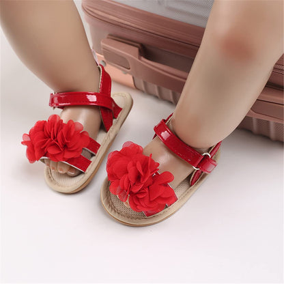 Timatego Infant Baby Girls Summer Sandals Anti-Slip Soft Sole with Flower Toddler First Walkers Crib Dress Shoes