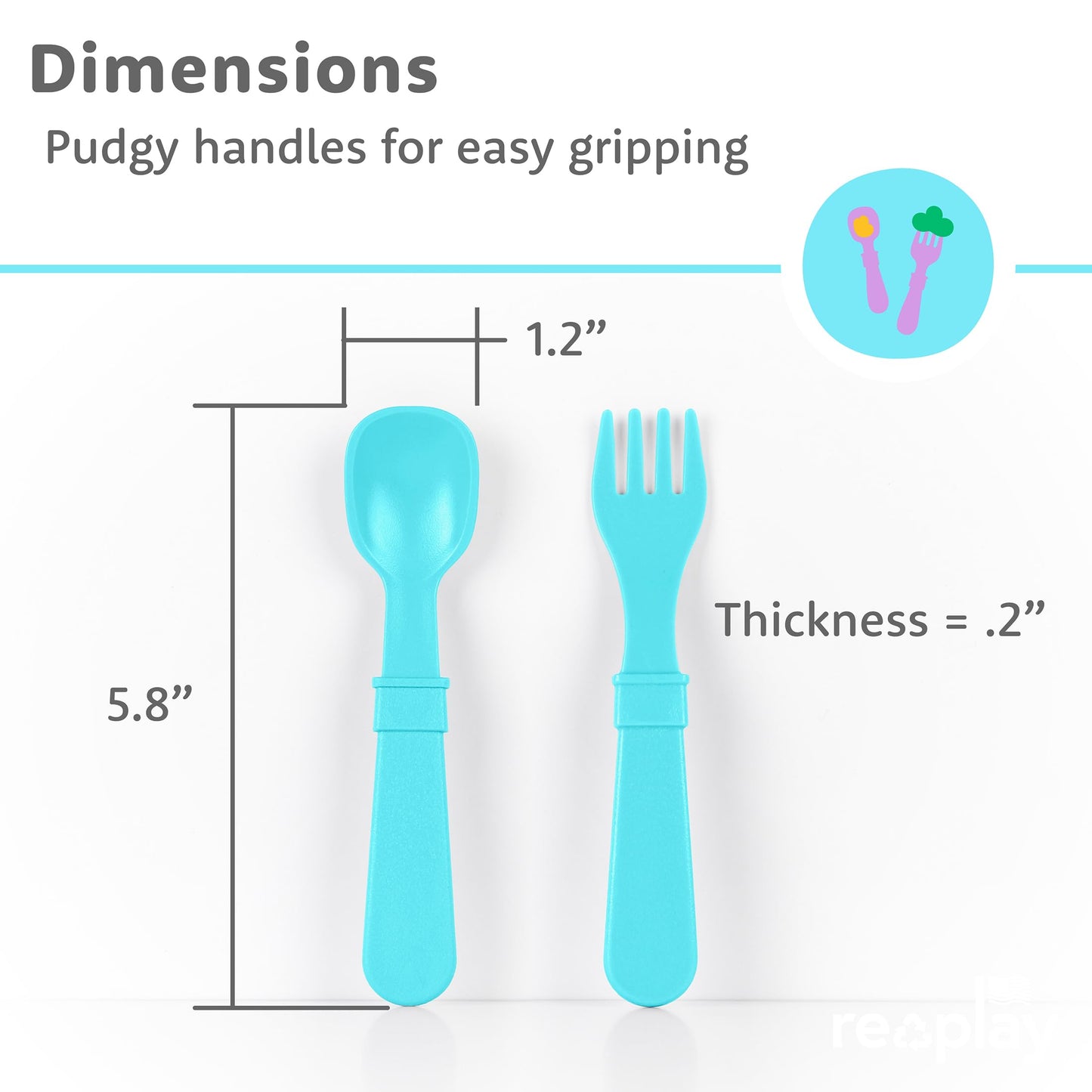 Re-Play Toddler Forks and Spoons Set - 4x4 Utensils Set for Kids - Dishwasher and Microwave Safe - Made in USA - Pack of 8-5.8" x 1.2" x 0.2" - Princess