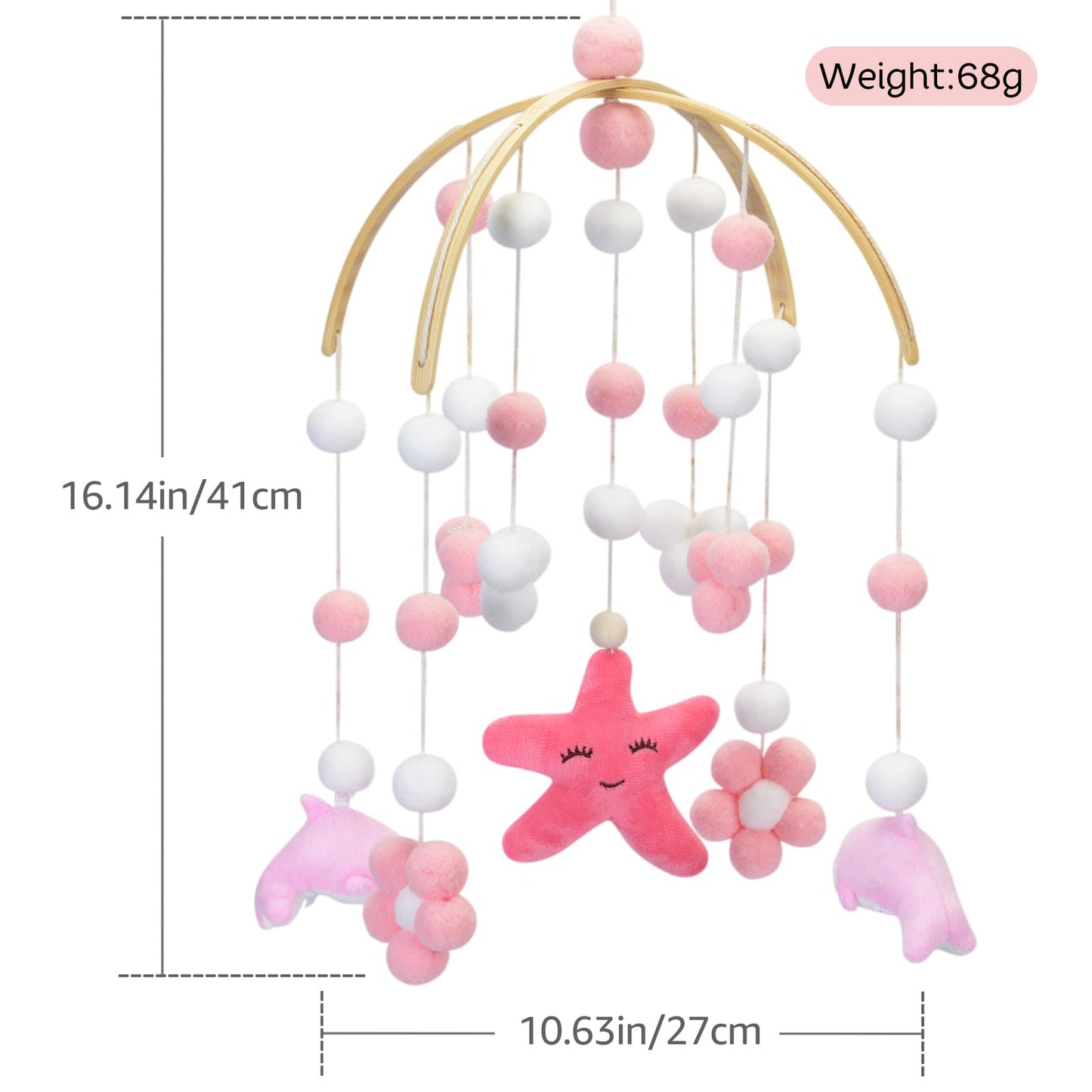 Baby Crib Mobile - Cloud Mobile for Crib, Felt Cloud Nursery, Baby Bassinet Mobile - Shower Set for Infant Bedroom Hanging Decoration (Pink)