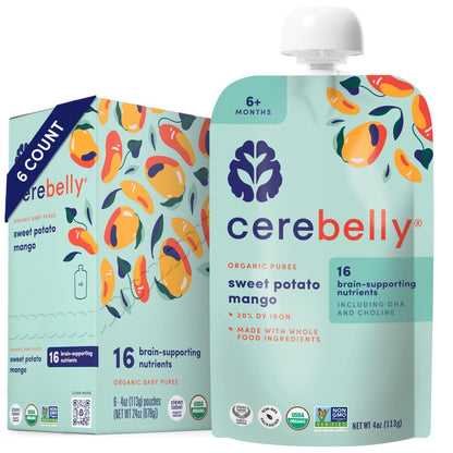 Cerebelly Organic Baby Food Pouches Variety Pack – Organic Veggie Purees for Toddlers | No Added Sugar, Fiber, Non-GMO | Blended Toddler Pouches | 4 Ounce BPA-Free Pouch | 4 Flavors | 8 Count