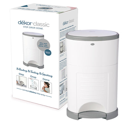 Diaper Dekor Classic Hands-Free Diaper Pail | Easiest to Use | Just Step – Drop – Done | Doesn’t Absorb Odors | Most Economical Refill System | 70% Recycled Materials | EKO White