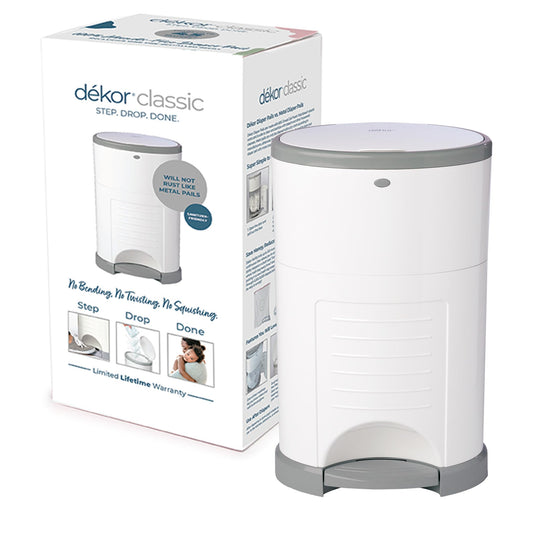 Diaper Dekor Classic Hands-Free Diaper Pail | Easiest to Use | Just Step – Drop – Done | Doesn’t Absorb Odors | Most Economical Refill System | 70% Recycled Materials | EKO White