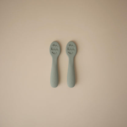 mushie Silicone First Feeding Baby Spoons | 2 Pack (Tradewinds/Shifting Sand)