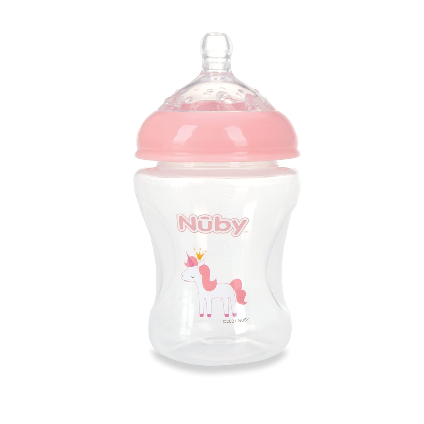 Nuby 3-Pack Infant Feeding Bottles with Slow Flow Breast Size Silicone Nipple: 0+ Months, 8oz, 3 Pack Set: Delicate Llama, Snail, Unicorn Prints