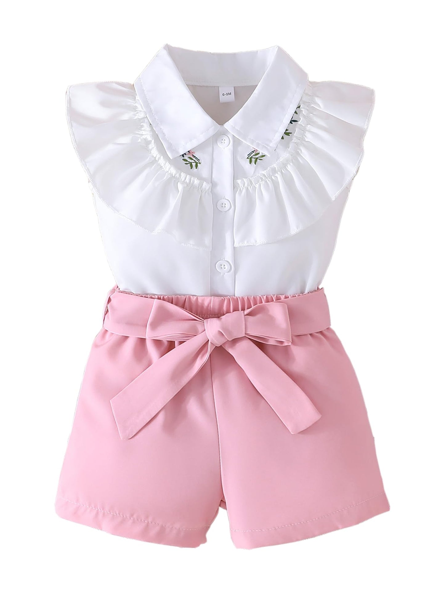 SUREPOCH Baby Girl Clothes Toddler Summer Embroidery Short Shirt Pant Girl Outfit Sleeveless Top Clothes Set