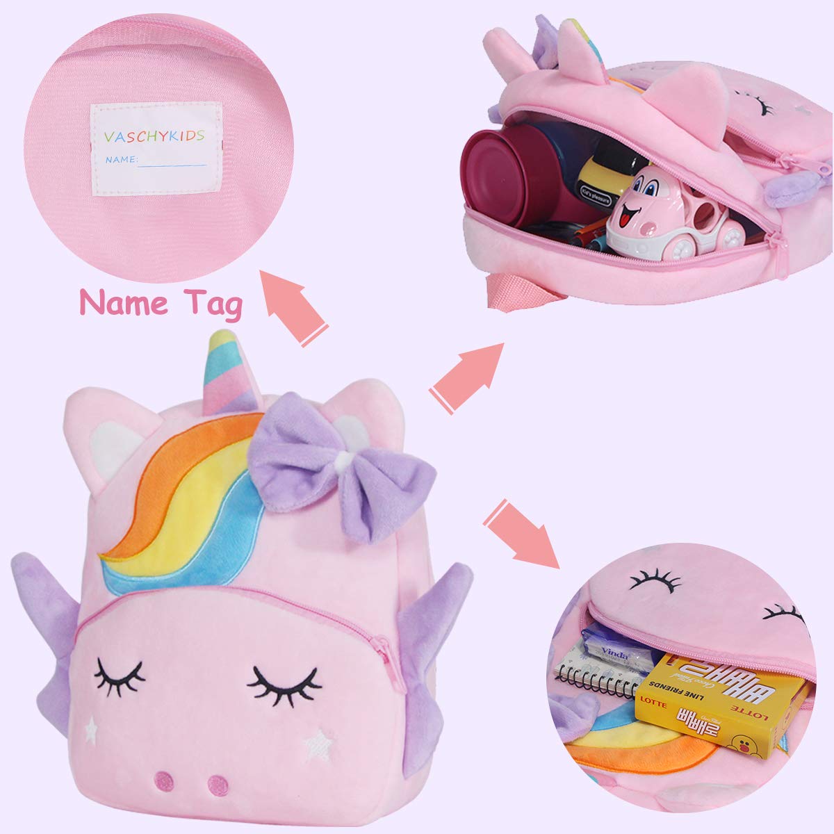 VASCHY Toddler Backpack, Baby Boys and Girls Cute Plush Animal Small Daycare Backpack for Baby Little Kids Yellow Cat