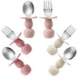 PandaEar 6 Pack Stainless Steel Toddler Spoons and Fork Feeding Set - Anti-Choke First Self Feeding Utensils for Kids Baby Girls Led Weaning Ages 18 Months+ (Pink/Beige)