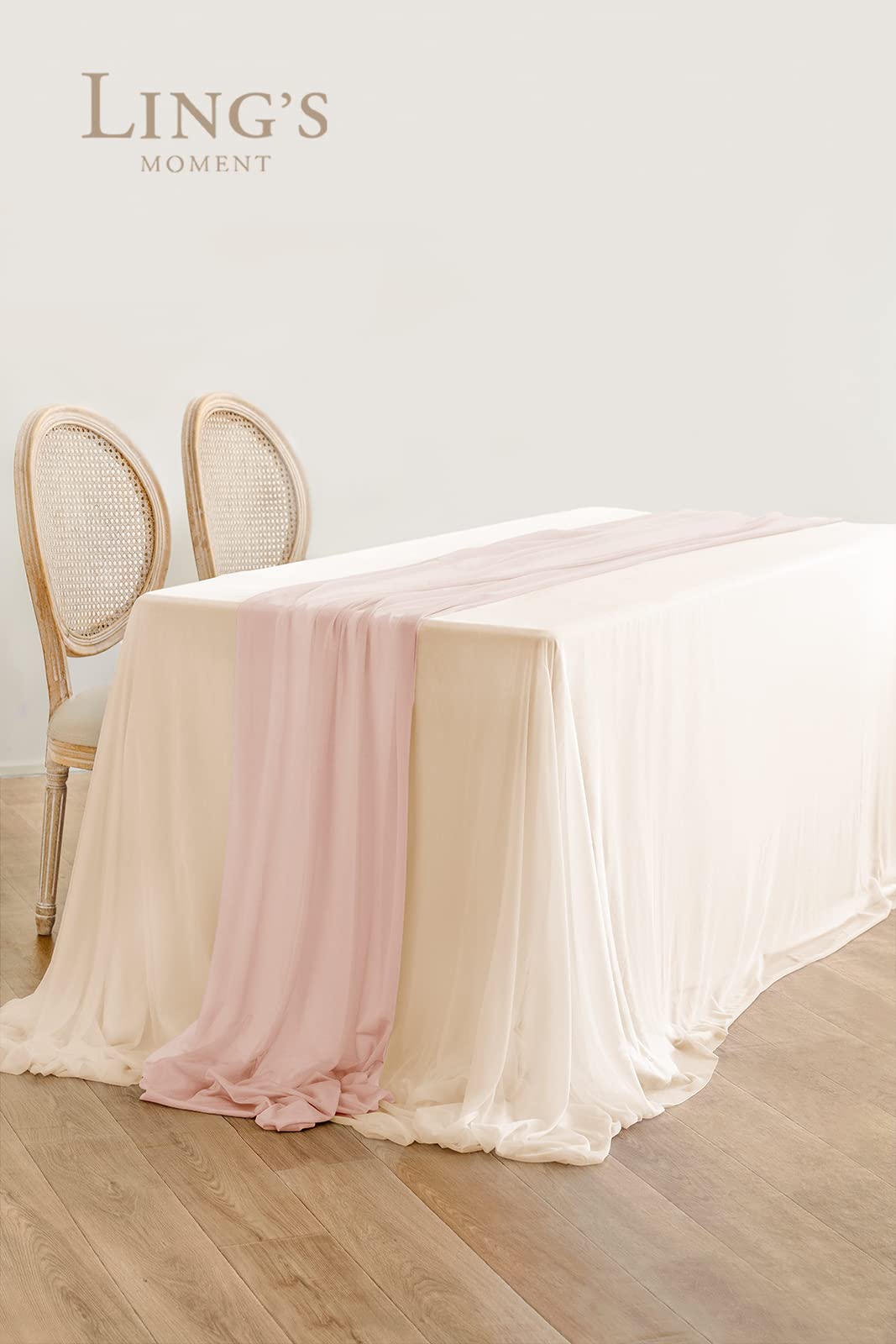 Ling's Moment Sheer Chiffon Table Cloth & Runner Set for 3x4ft Rectangle Table Decor in Dusty Rose & Blush for Wedding Reception and Parties