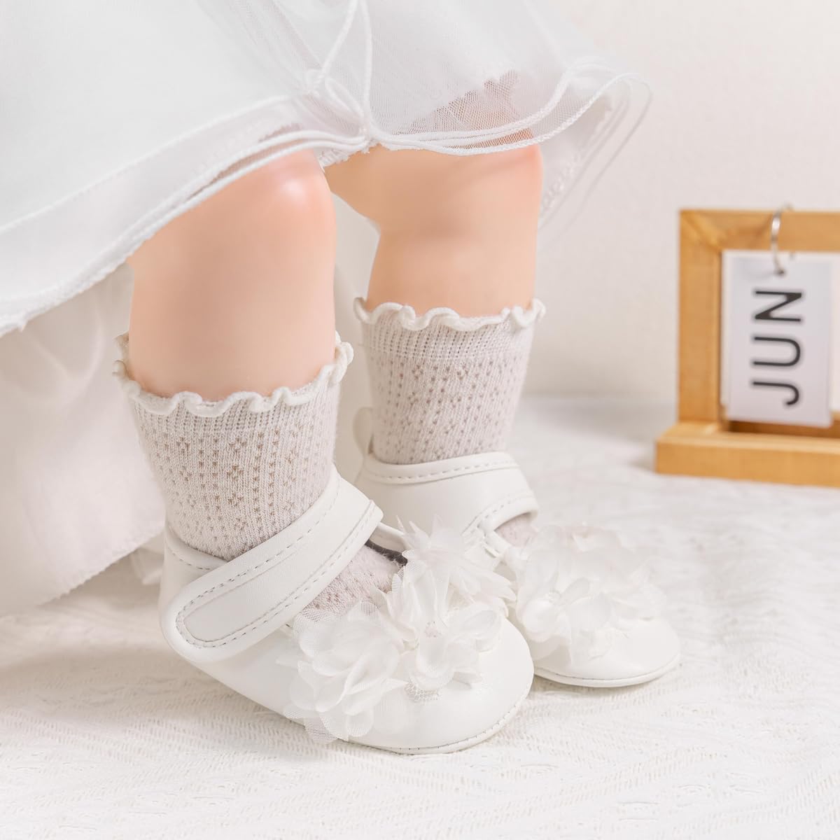 Meckior Newborn Baby Girls Dress Shoes Infant Bowknot Soft Sole Mary Jane Moccasins Baptism Christening Crib Shoes Wedding Princess Flats