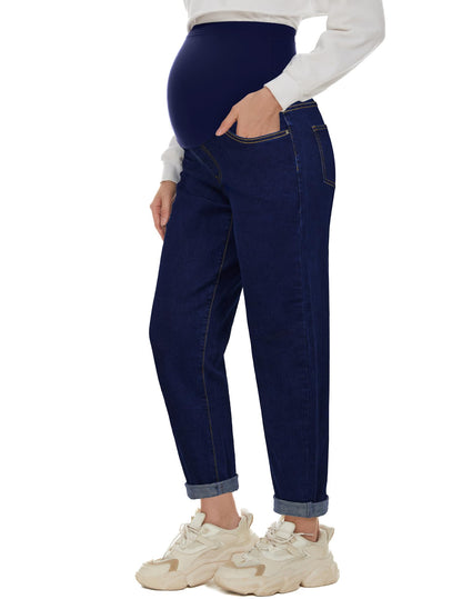 POSHGLAM Women's Maternity Jeans Over Belly Comfy Stretch Boyfriend Jeans Loose Pregnancy Pants, S-XXL