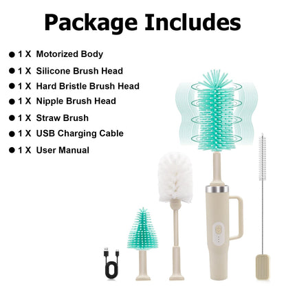 4 in 1 Electric Bottle Brush Cleaner, Creative Bottle Brush Kit for Botter Cleaning, 360° Efficient Cleaning, Baby Bottle Cleaner Brush for Baby Bottle with Straw Brush, Travel Bottle Brush Set