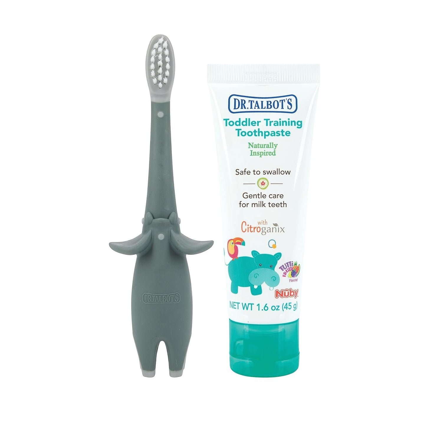 Dr. Talbot's Toddler Training Toothbrush and Natural Kids Toothpaste with Citroganix - 1.6 oz - Fluoride-Free Toothpaste and Toddler Toothbrush - 6+ Months - Alligator