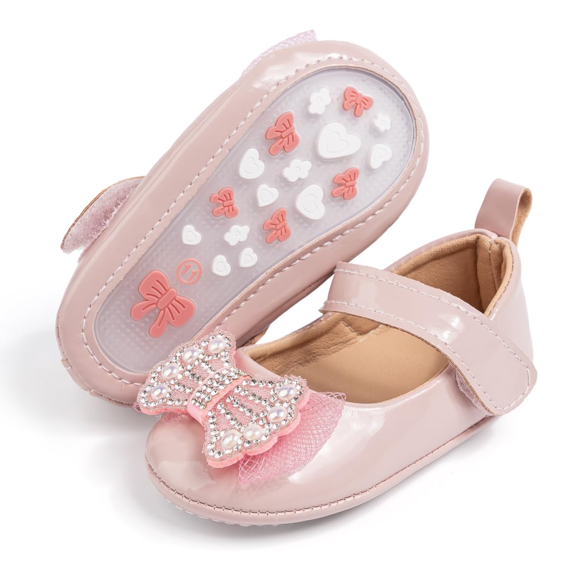 Meckior Infant Baby Girls Soft Sole Bowknot Princess Wedding Dress Mary Jane Flats Prewalker Newborn Light Baby Sneaker Shoes