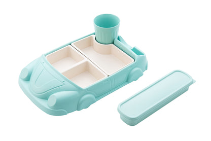 Car Plate 8Pcs/Set Bamboo Children Dinnerware Sets - Dishwasher/Microwave Safe Includes Cutlery, Beautiful Plate, Separable Bowls & Cup Happy MealTime, Light Green, YK-001