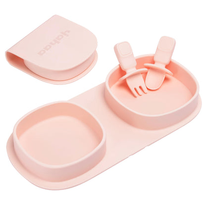 Silicone Foldable Novelty Dinner Plates,Baby Plates Travel Essential with Forks and Spoons,Microwave & Dishwasher SafeWatermelon