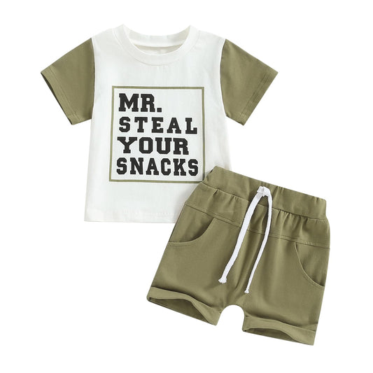 Toddler Baby Boy Summer Clothes Letter Print Short Sleeve Shirt Tops and Shorts Set Summer Outfit 2Pcs