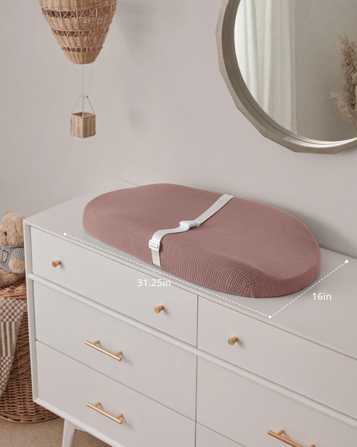 Blissful Diary Muslin Baby Changing Pad with Waterproof Lining Foam, Diaper Changing Table Pad with Cover for Dressers (Monstera, Avocado)