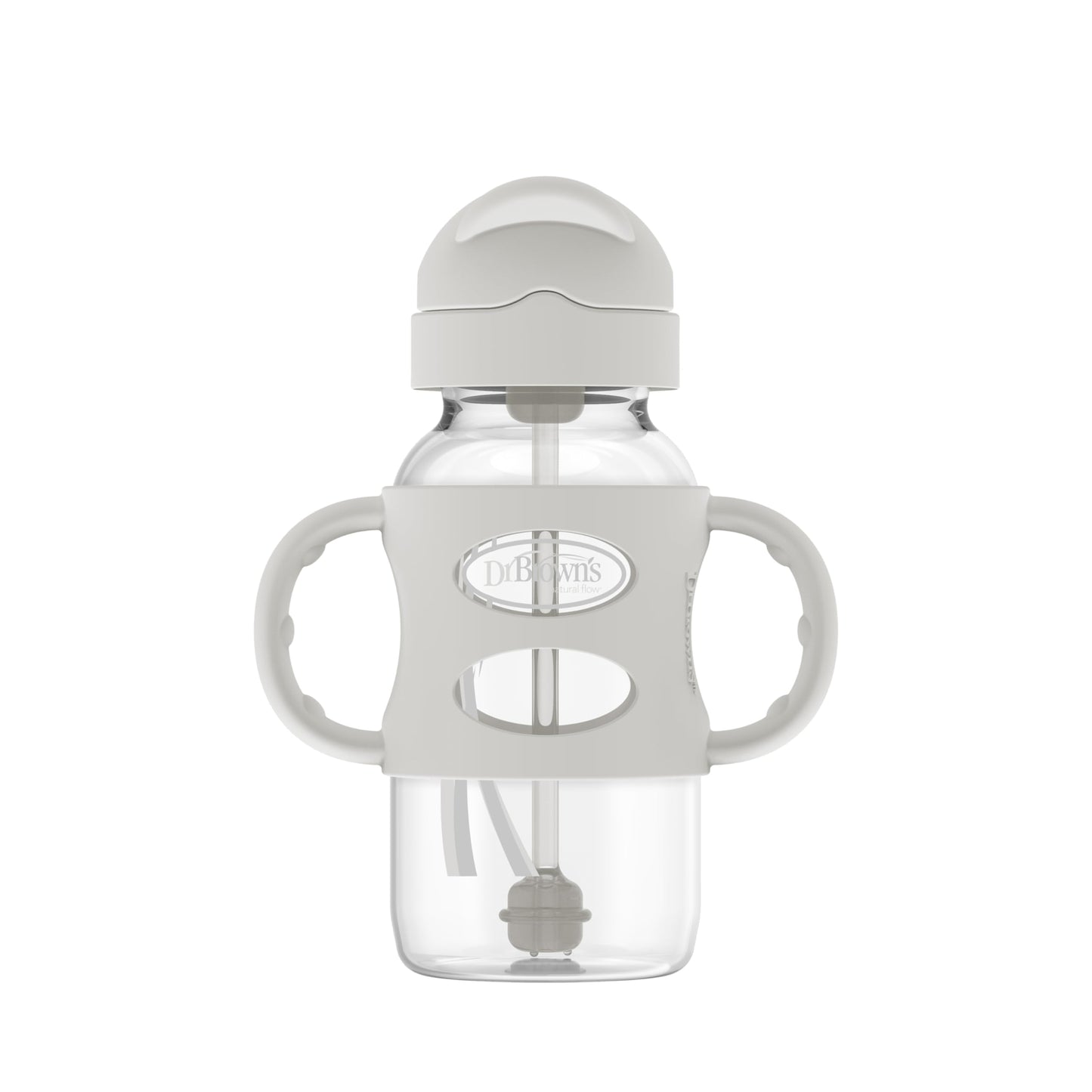 Dr. Brown's Milestones Wide-Neck Sippy Straw Bottle with 100% Silicone Handles and Weighted Straw, 9 oz/270 mL, Gray & Pink, 6m+, 2 Count (Pack of 1)
