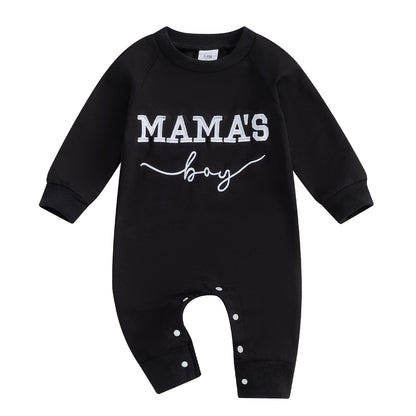 Newborn Baby Boy Fall Outfit Mamas Boy Embroidery Jumpsuit Long Sleeve Crewneck Romper Infant Boy Winter Clothes