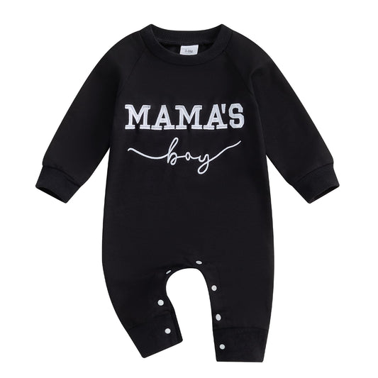 Newborn Baby Boy Fall Outfit Mamas Boy Embroidery Jumpsuit Long Sleeve Crewneck Romper Infant Boy Winter Clothes