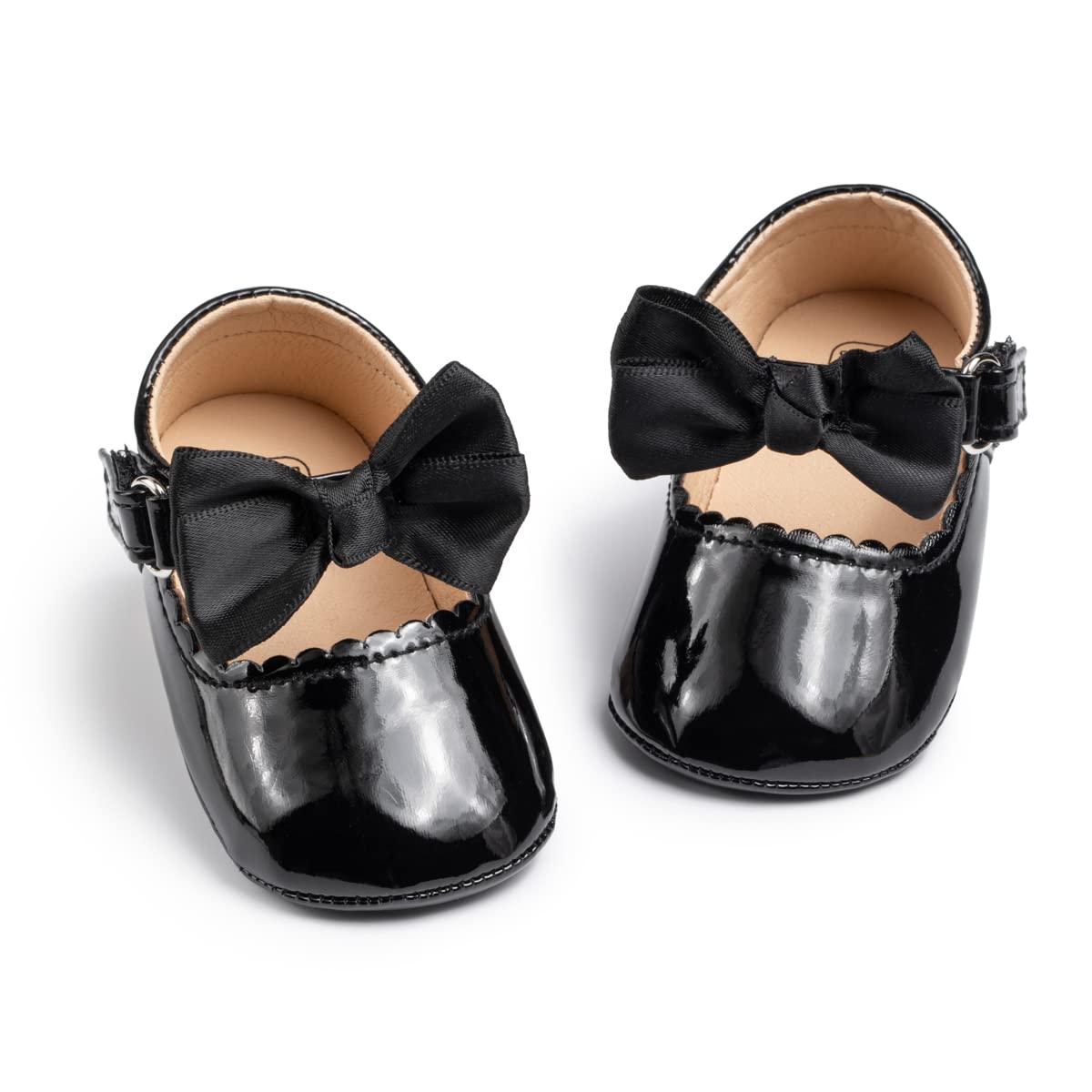 Meckior Infant Baby Girls Boys Handmade Princess Flats Toddler First Walkers Soft PU Leather Non-Slip Crib Wedding Dress Shoes