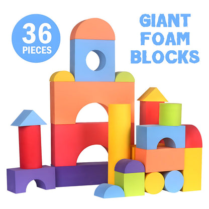 Migargle Large Foam Building Blocks for Toddlers, 36 Pieces Large EVA Soft Stacking Blocks, Baby Bath Foam Toy Set, Early Learning Construction Toys & Gifts for Kids, Boys & Girls