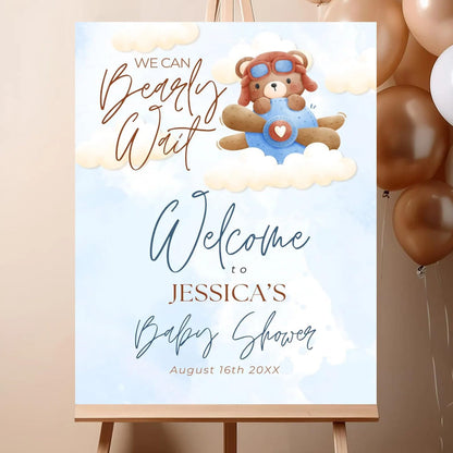 Personalized We Can Bearly Wait Baby Shower Welcome Sign, Welcome to Baby Shower Sign - Teddy Bear & Balloon Theme Décor #5
