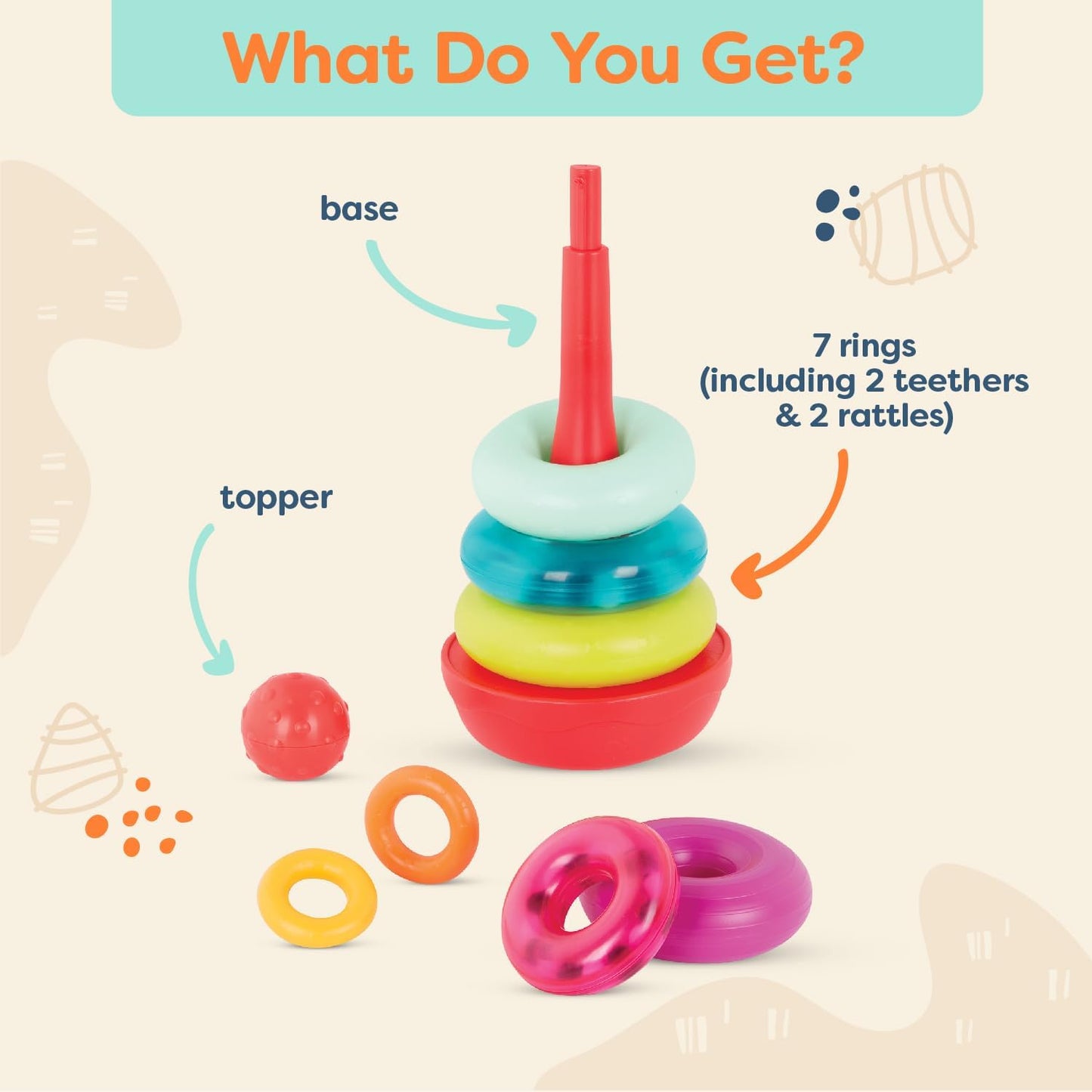 B. toys – Sensory Baby Toys – Soft Baby Blocks – Stacking Drip Cups – Numbers, Shapes & Animals – 6 Months + – Stackin' Squishies