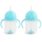 Munchkin Any Angle Sippy Cups for Toddlers, Spill Proof Weighted Straw Cup with Transition Handles for Babies 6 Months and Up, 2 Pack, Blue/Green