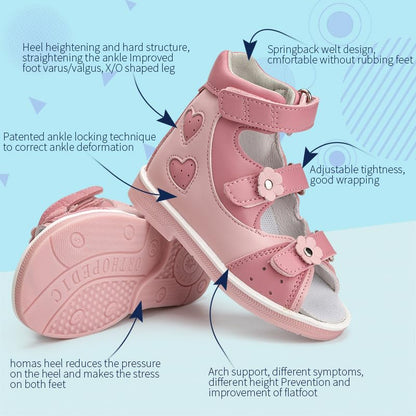 Orthopedic Sandals for girls with Hollowed Out Heart Pattern,High-top AFO Shoes with Arch and Ankle Support