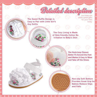 Meckior Infant Baby Girls Boys Summer Sandals Open Toe Lace Princess Dress Wedding Flats Shoes Newborn Toddler Soft Non-slip Sole First Walker Crib Shoes