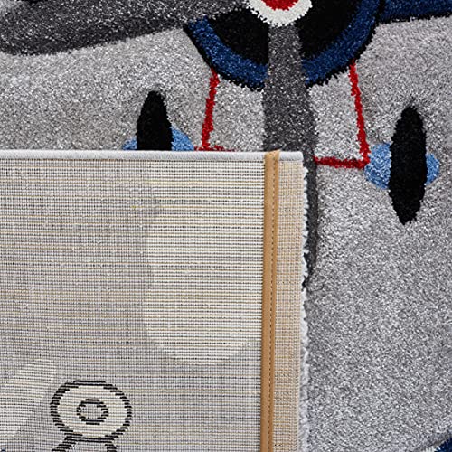 SAFAVIEH Carousel Kids Collection Area Rug - 5'3" x 7'6", Light Grey & Red, Non-Shedding & Easy Care, Ideal for High Traffic Areas for Boys & Girls in Playroom, Nursery, Bedroom (CRK137F)