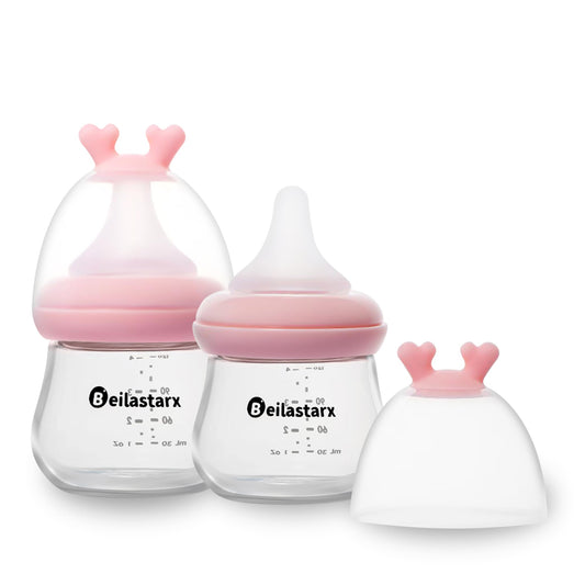 Glass Baby Bottles with Natural Response Nipple Size SS - Anti Colic Baby Bottles Wide Neck Slow Flow Baby Bottle (Red, 4oz (Pack of 4))