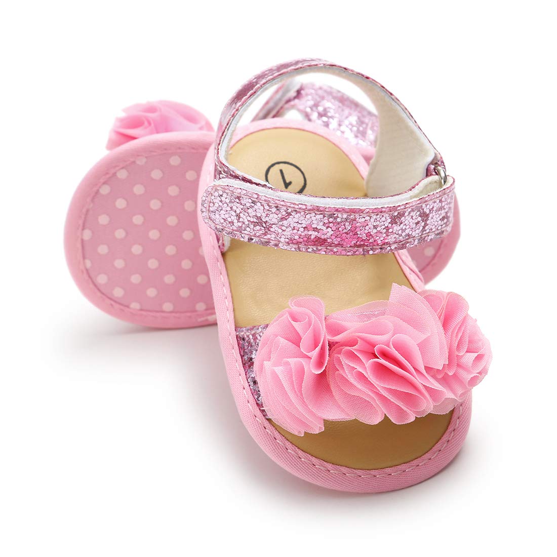 COSANKIM Infant Baby Girls Summer Sandals with Flower Soft Sole Newborn Toddler First Walker Crib Dress Shoes