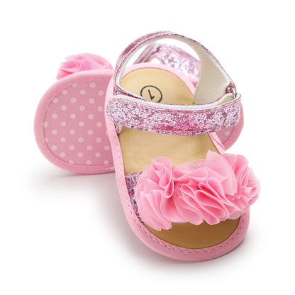 COSANKIM Infant Baby Girls Summer Sandals with Flower Soft Sole Newborn Toddler First Walker Crib Dress Shoes