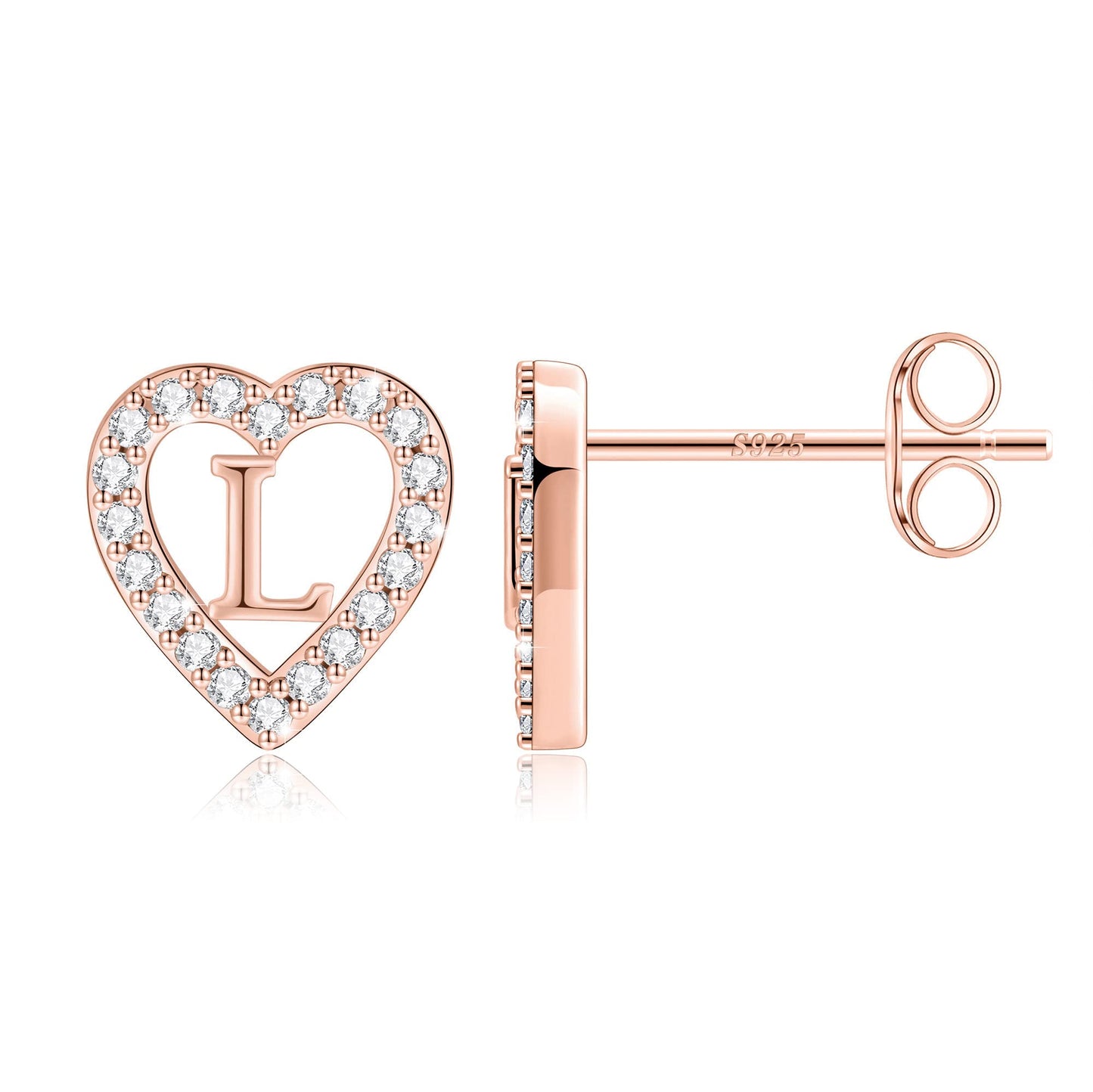 Anoup Heart Initial Stud Earrings - Gifts for Girls, Sterling Silver Post 14K Gold Plated All Over Hypoallergenic | CZ Simulated Diamond Stud Earrings | Birthday Gifts for Kids Toddlers Daughter