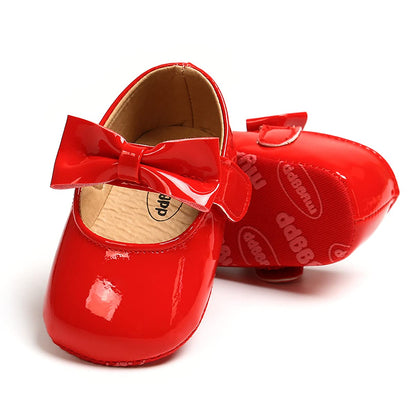 Baby Girls Mary Jane Flats with Bowknot Flowers Soft Newborn Infant First Walkers Crib Shoes Wedding Party Christmas Dress Shoes