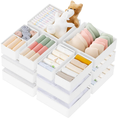 Criusia Drawer Organizer Clothes, 10 Pack Dresser Organizer for Baby Clothes, Underwear, Sock- Foldable Closet Organization and Storage Dividers Bins for Nursery, Bedroom (Beige)