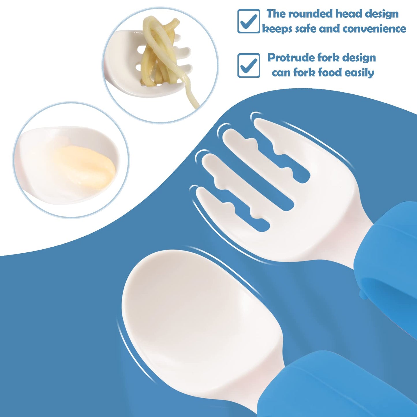 Baby Self Feeding Training Spoon and Fork Set with Travel Case, BPA-Free Cute Circle Toddler Training Utensils, Silicone/ABS Great Tableware Set Spoons Fork for Kids(Yellow)