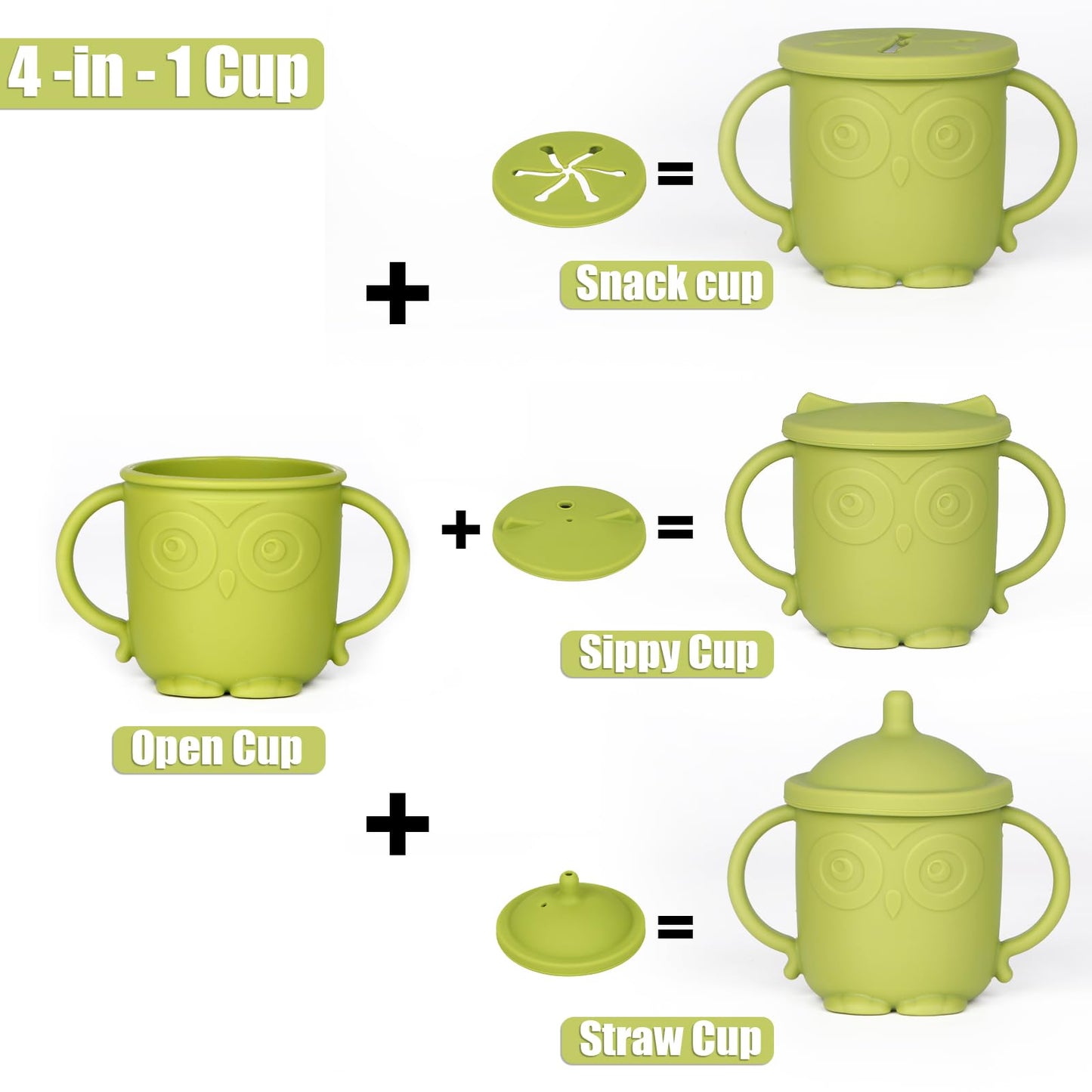 Silicone Baby Feeding Set 11 Piece, Baby Led Weaning Feeding Supplies, Strong Suction Bowl & Suction Plate, Adjustable Bibs, 4-in-1 Cup, Silicone Spoon & Fork, Food-grade Silicone (Green)