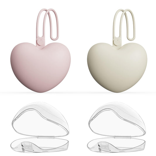 4pcs Pacifier Holder Case Set, 2pcs Silicone Portable Pacifier Pouch and 2pcs Transparent Pacifier Storage Container, Cute Heart Shape Pacifier Storage Case for Newborn Baby（Pink+Purple）