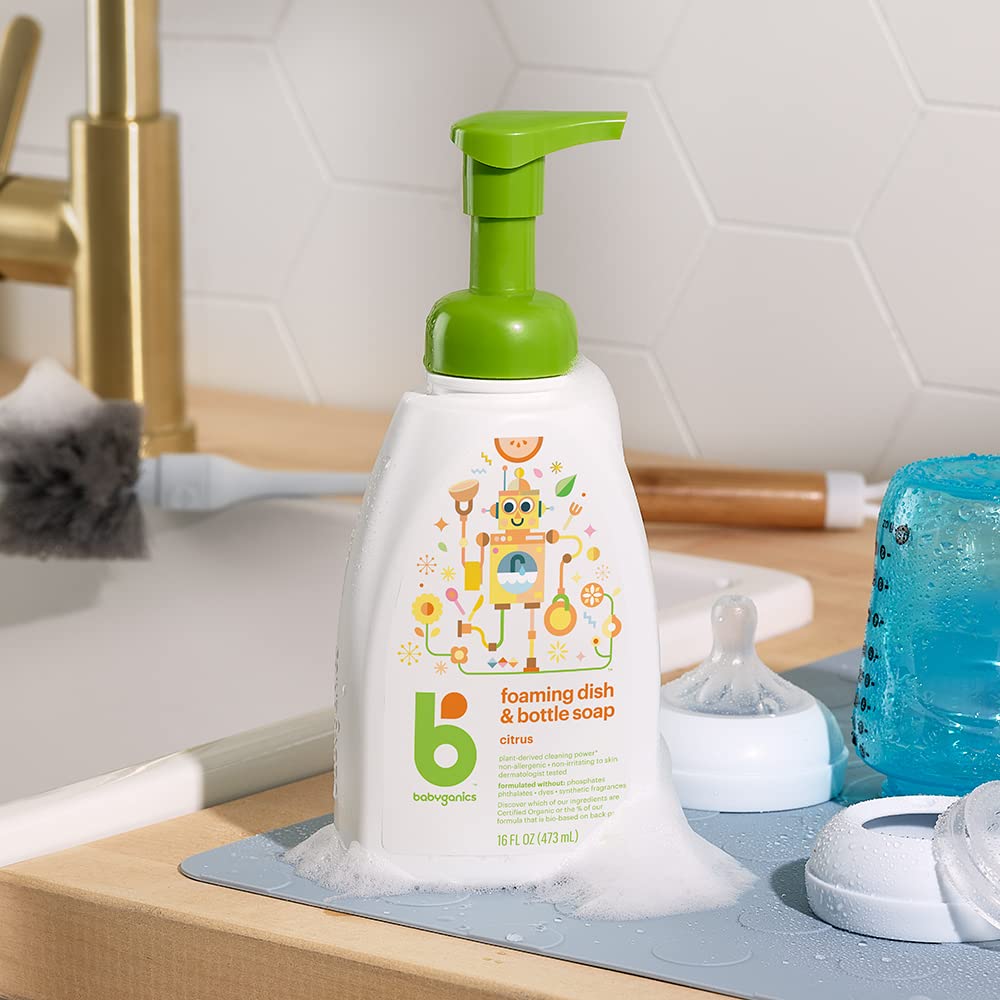 Babyganics Foaming Dish Soap, Pump Bottle, Fragrance Free, 16oz, 3 Pack