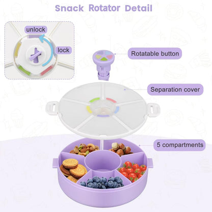 Kids Snack Rotator Container Reusable Snack Box with 5 Compartment Dispenser and Lid, Color Matching Opening Lid, BPA and PVC Free, for Toddlers, Babies, Home, School, Travel (1 Pack- Pink)