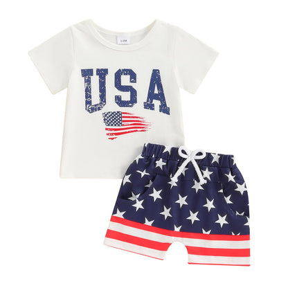 Karwuiio Toddler Baby Boy Summer Outfit Short Sleeve T-Shirt Tops Elastic Waist Shorts Set Baby Boys Clothes